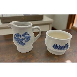 vintage set of platzgraff stoneware yorktown open sugar bowl and creamer pitcher